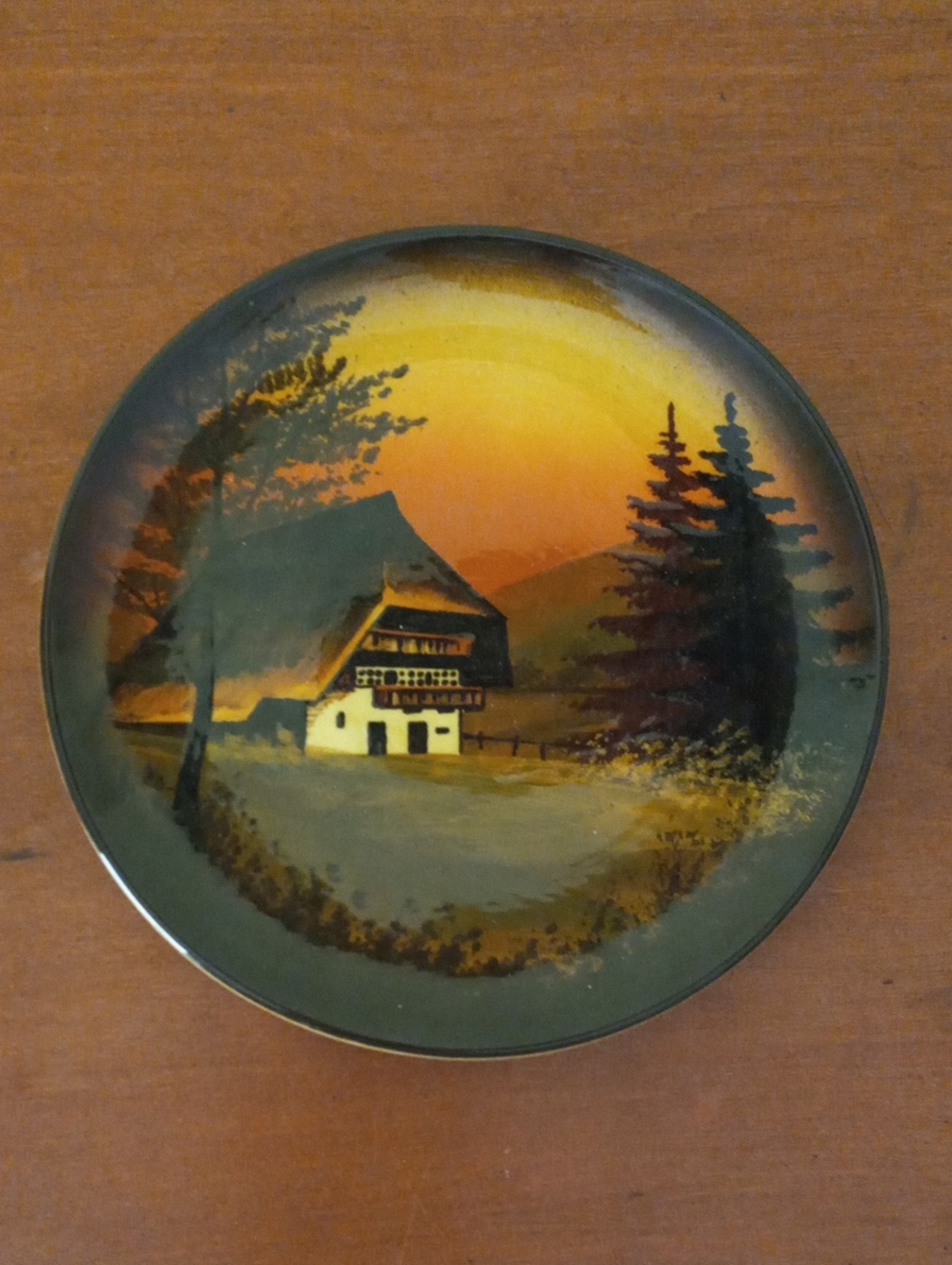 Schramburg Majolica Hand-Painted Scenic Decorative Plate in Sunset Tones